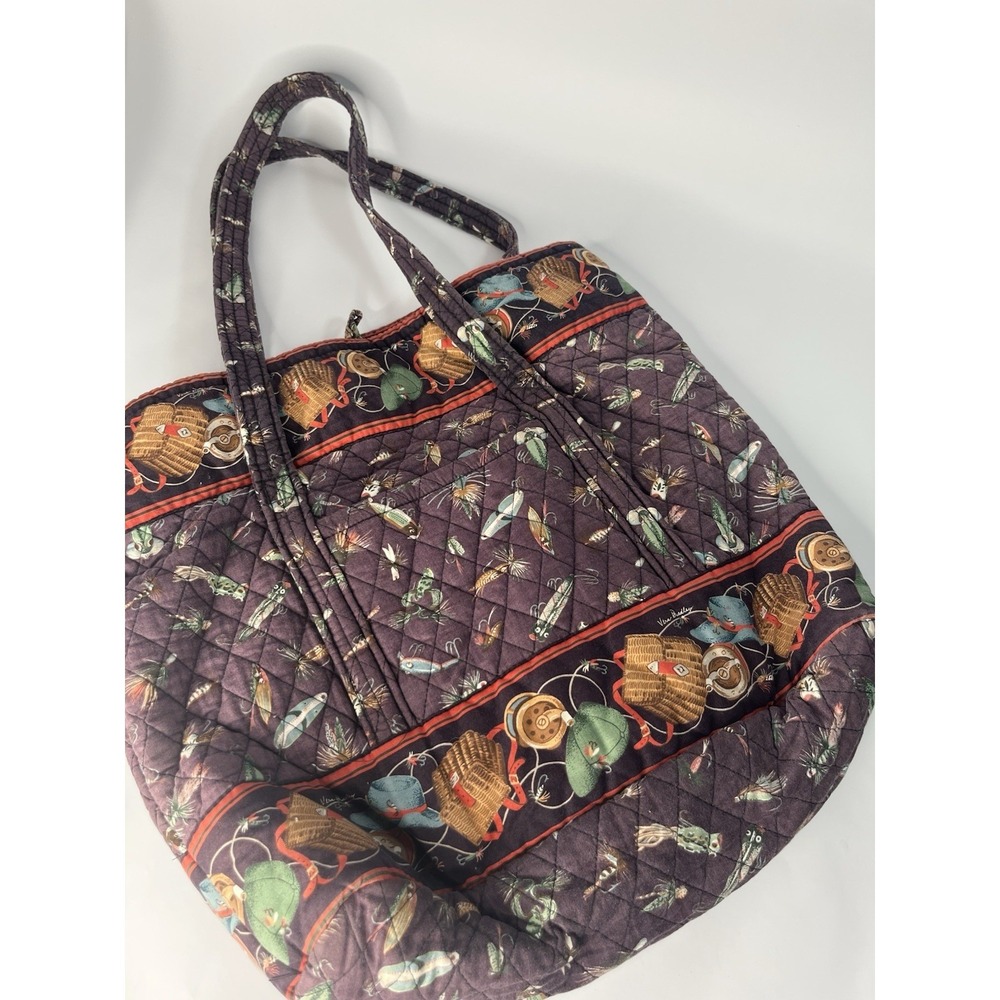 Vera Bradley Vintage Lures Tote Bag Fishing Quilted Bag